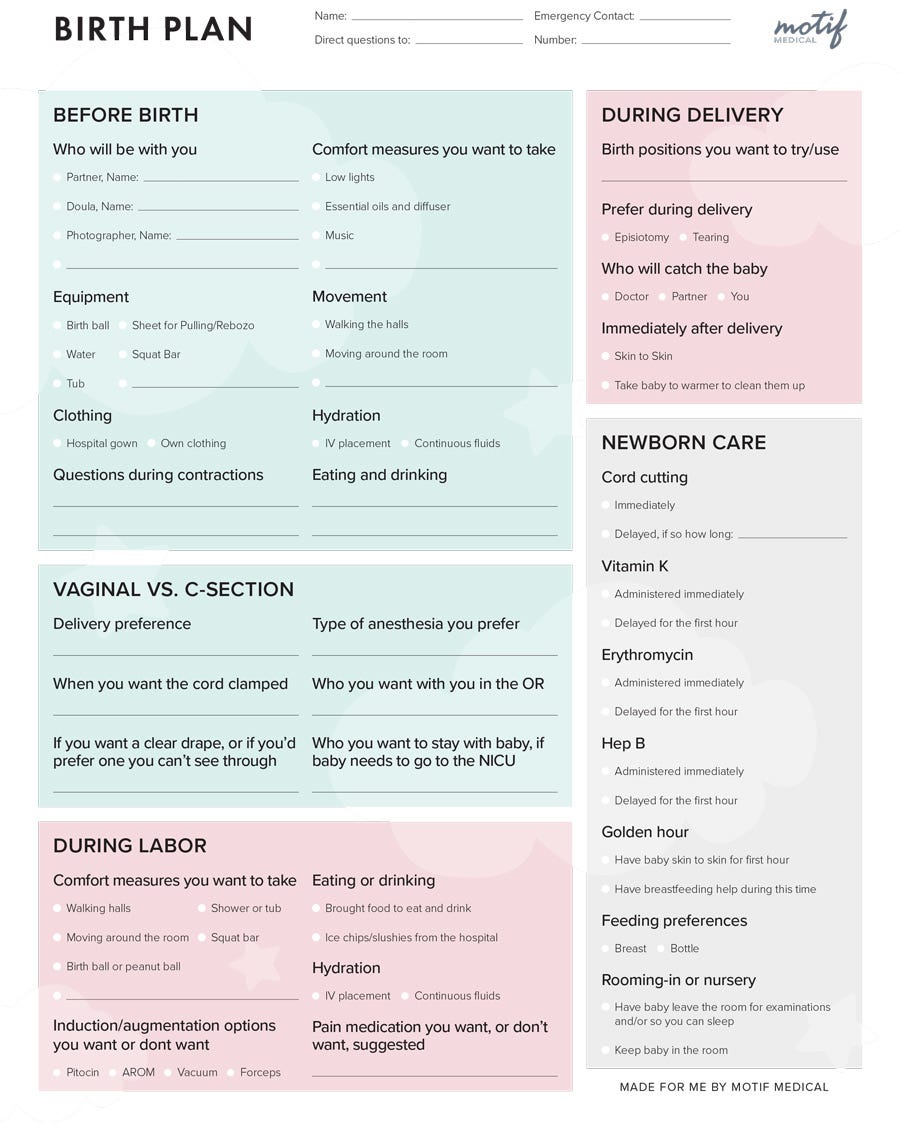 Your Pregnancy Hospital Bag Checklist And Birth Plan Template