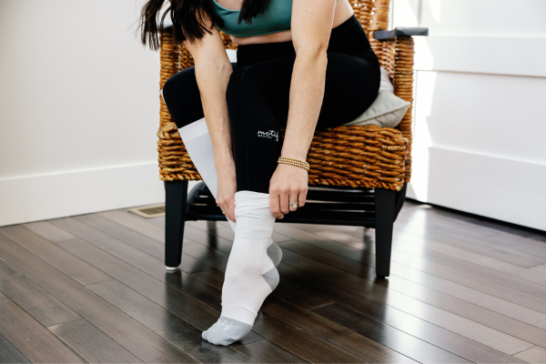mom wearing motif medical's compression socks